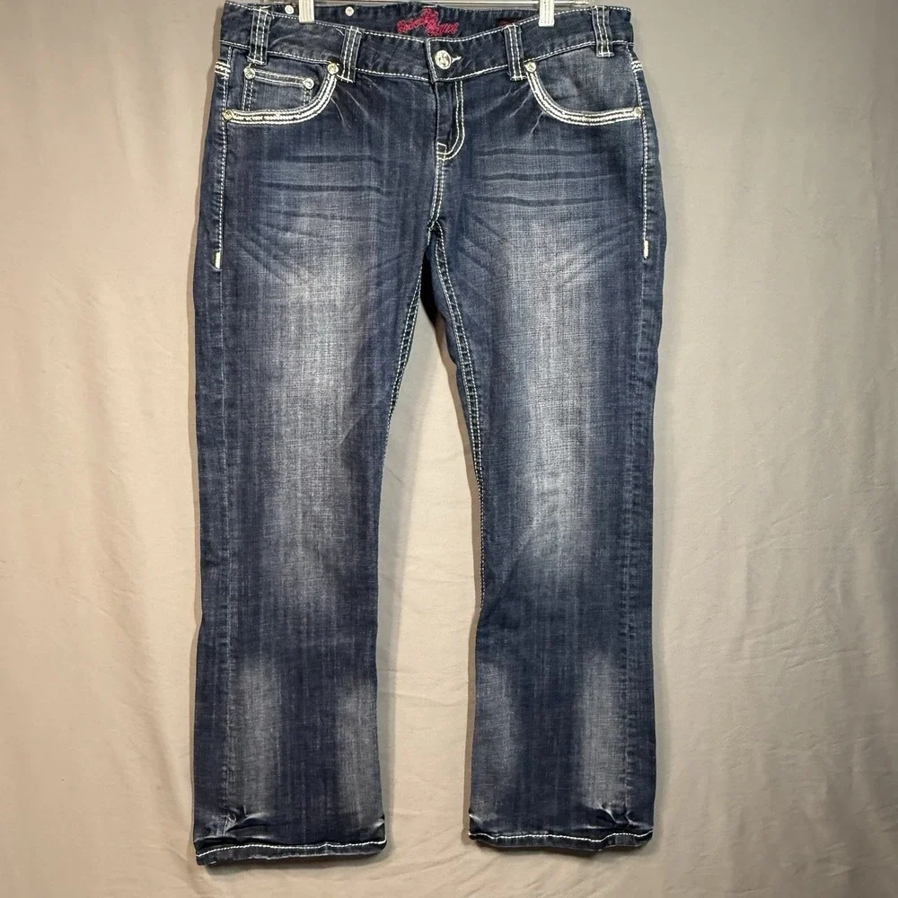 Rock N Roll Cowgirl Jeans Low Rise‎ Boot Cut Thick Stitch 34x30 Western Rodeo